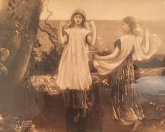 Lot 70: A Framed Artwork of Outdoor Enjoyment by Tree. Width 45 x Height 23 inches