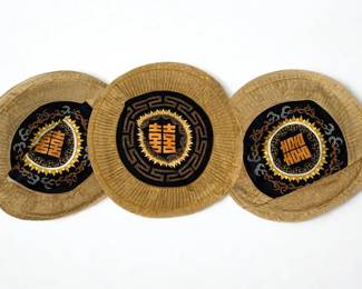 Lot 50: A Set of 3 Asian Round Light Gold Pillow Shams. Diameter: 15 inches.
