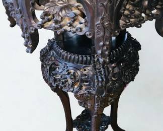 Lot 17: A Chinese Antique Hand Carved Hardwood Eight-Sided Marble Top Table. Height 34 x Diameter 20 inches. CONDITION: Good with overall wear commensurate with antique age.