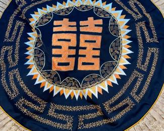 Lot 50: A Set of 3 Asian Round Light Gold Pillow Shams. Diameter: 15 inches.