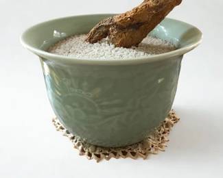 Lot 37: A Chinese Porcelain Green Pot with A Faux Tree and Branches with Flowers Height: 29 x Width 19 inches CONDITION: Overall very good. One branch has small crack
