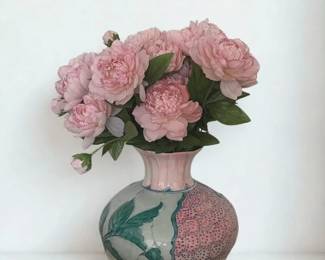 Lot 40: Asian Vase and Pink Faux Floral Arrangement
