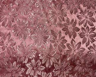 LOT 55: A stunning pink and metallic two-sided fabric. Each side has metallic but different pink pattern. 199 x 97 inches.