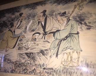 Lot 26: A Pair of Korean Paintings in Gold Frame Width: 62 x Height 19 inches