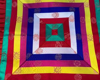 Lot 48: A Pair of Asian Colorful Square Pillow Shams with Geometric Design. 14 x 14 inches.