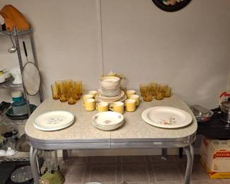 Vintage Kitchen Table and Vintage Dish Set!
