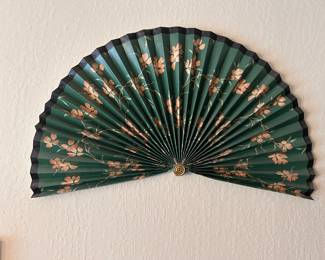 Large Vintage Asian Wall Fan – Hand-Painted Blossoms