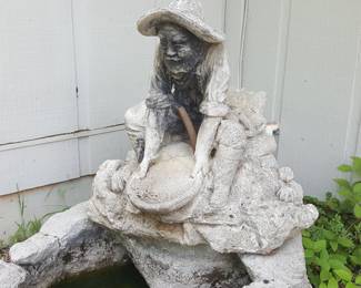 Vintage Concrete Gold Miner Garden Pond Statue