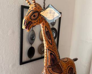 Hand-Carved Wooden Giraffe Puzzle – Folk Art Animal Sculpture – Vibrant Painted Design