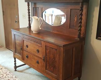 Antique Quarter-Sawn Oak Sideboard Buffet with Mirror - Early 20th Century