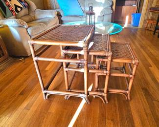 Rattan nesting tables.