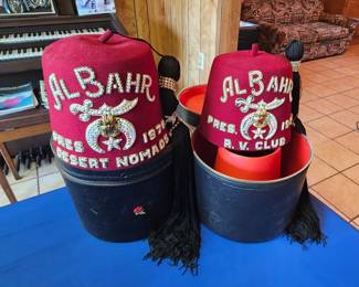 Masonic Shriner Al Bahr Jeweled Fez Hats with case.