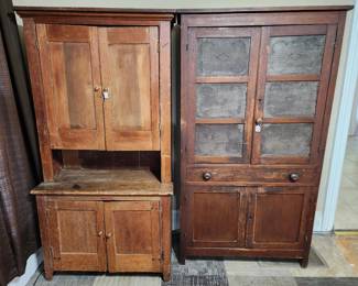 Early American Southern pine cupboard. Late 19th century Oak pie safe. $600 each.