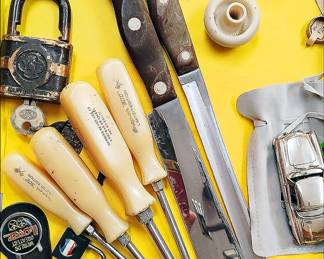 Collectible locks, screwdrivers, knives, etc.