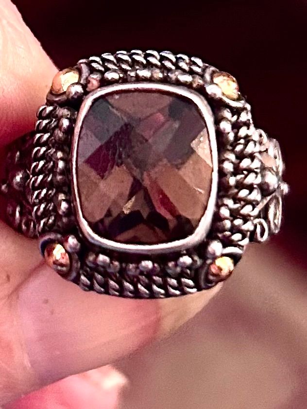 BJC 18k n sterling Smokey topaz ring
