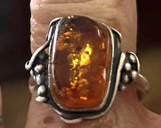 Amber sterling ring