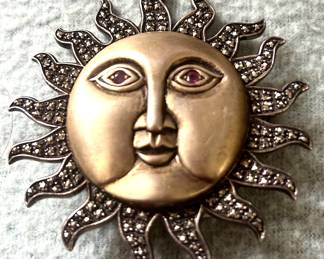 Big happy sun sterling marcasite brooch