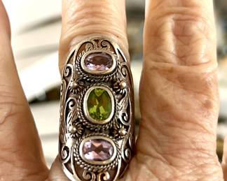 Amethyst and peridot sterling ring