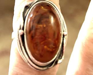 Handmade amber sterling ring