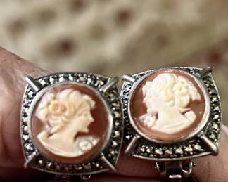 Vintage sterling cameo earrings