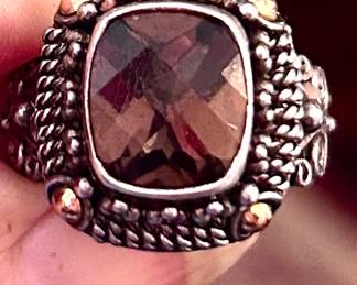 BJC 18k n sterling Smokey topaz ring