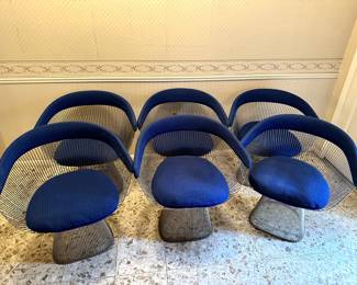 WARREN PLATNER chairs - set of 6 - blue small houndstooth fabric - excellent condition
