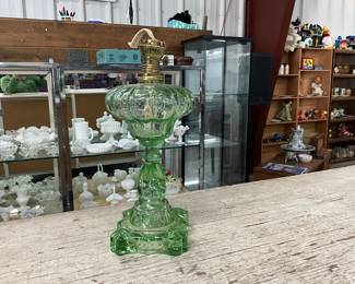 Green Glass Oil Lamp