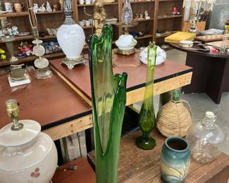 Green Swung Glass Vases