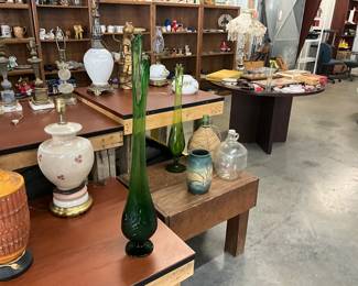 Green Swung Glass Vases