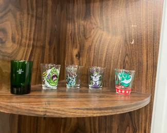 Assorted Shot Glasses Including Ghost Busters Shot Glasses