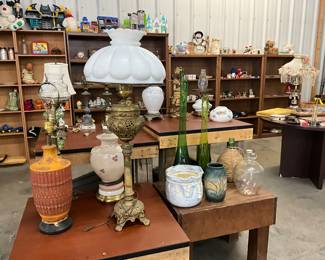 Assorted Table Lamps & Glass Items