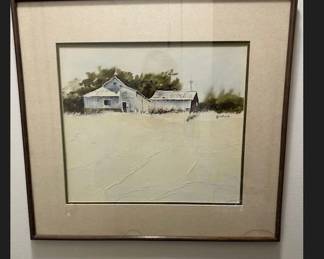 Asterio Pascalini 1970 original Barn Watercolor
