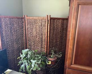Bamboo and rattan folding screen plant stand