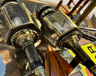 Large French Entry Lights
Heavy Wall Mounts
6 panel glass /brass
Work for a small Castle :)