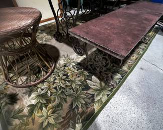 Metal Iron Patio Table & Bench
Iron Base /Rust Top
Area Carpet in leafy greens app 5x7