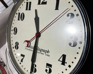 Wall Clock Vintage /Postal Telegraph Electric
Large Metal casing Electric