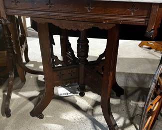 Antique Victorian Marble Top Lamp Table Eastlake