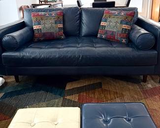 SVEN SOFA 72” Leather in Oxford Blue