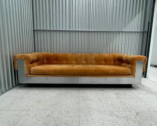 Stunning mustard-colored velvet couch - owner had this in storage and brought it over as a last-minute addition.
