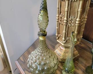 16" Empoli Hobnail Bubble Decanter/Bottle Khaki Green Made In Italy