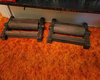 Antique Sawmill Lumber Mill Roller old large wood wrought iron tree train tracks