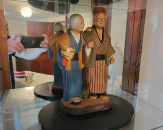 OLD VINTAGE - ANTIQUE JAPANESE HAKATA URASAKI OLD COUPLE 
