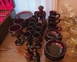 Red Avon dishes. 