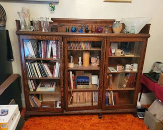 Fantastic antique white oak book case with glass doors!!
