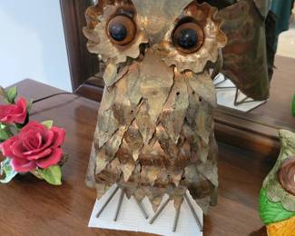 Mid Century Brutalist Curtis Jere Style Owl Decor Sculpture.