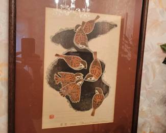 Shiro Kasamatsu "Spring Snow" 1955 woodblock print, signed.