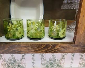 Hand Painted green Mid-Century juice glasses, Super Nifty!