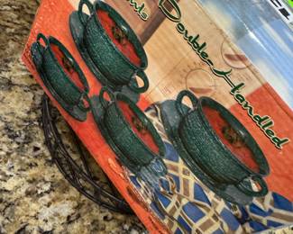 new in the box set a four double handed soup bowls