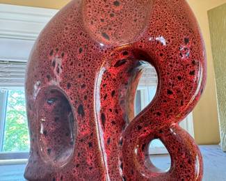 Mid-Century Modern Vintage Red/Black Speckled Glazed Ceramic Elephant