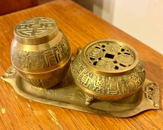 Brass Chinese incense burner set